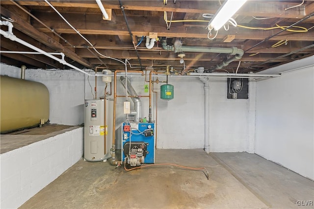 basement with water heater