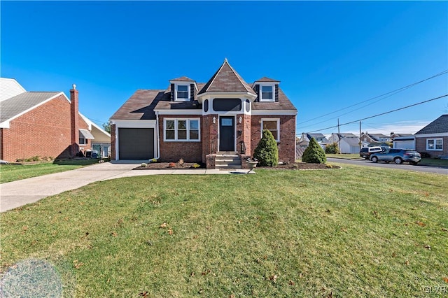 view of front facade with a garage and a front lawn