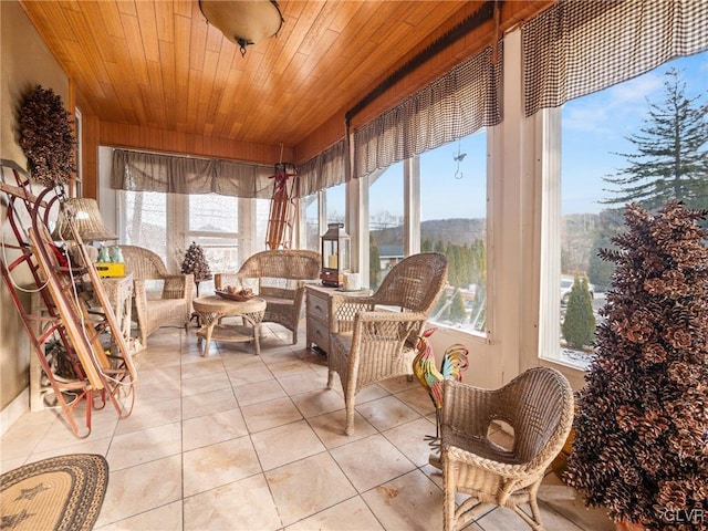 sunroom / solarium with wood ceiling