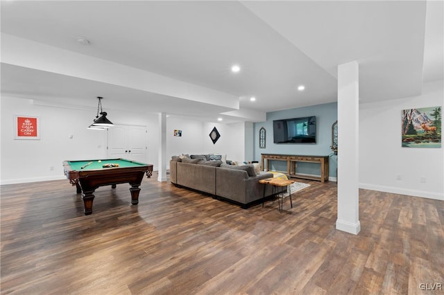 rec room featuring dark hardwood / wood-style flooring and pool table