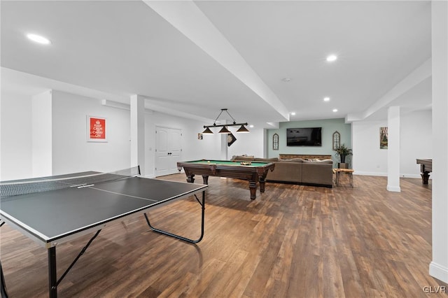 game room featuring hardwood / wood-style flooring and pool table