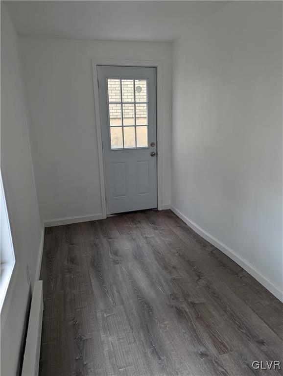 doorway to outside featuring dark wood-type flooring