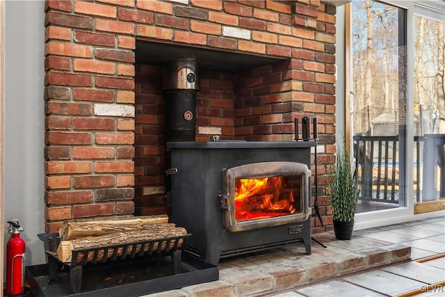 details featuring a wood stove