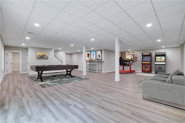 playroom featuring light hardwood / wood-style floors and billiards