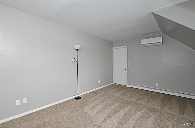 bonus room with baseboard heating, carpet, and a wall mounted AC