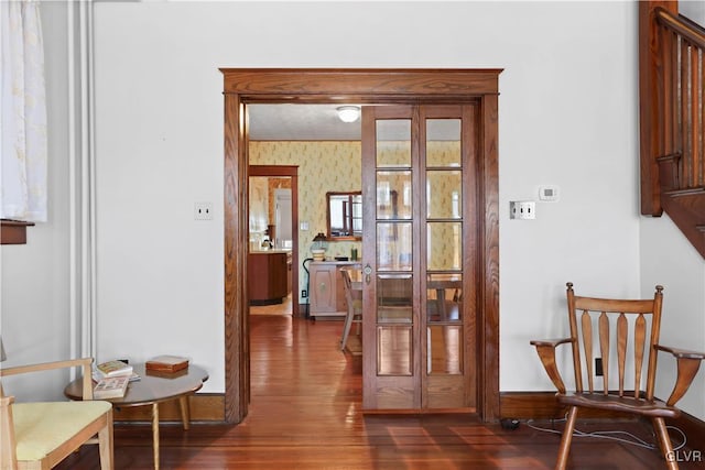 interior space with dark wood-type flooring