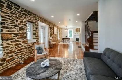 living room with hardwood / wood-style flooring