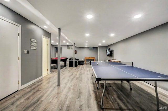 playroom featuring pool table and hardwood / wood-style floors