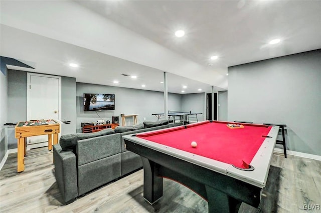 recreation room with pool table and light wood-type flooring