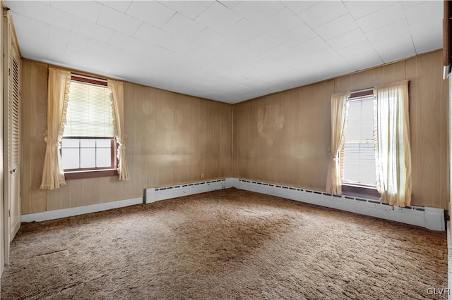 spare room with wooden walls and carpet flooring