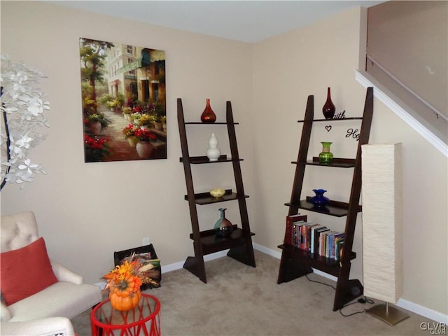 sitting room with carpet floors