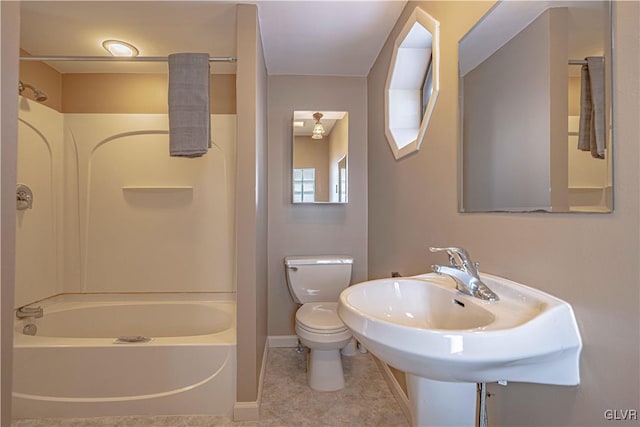 full bathroom featuring toilet, shower / bath combination, and sink