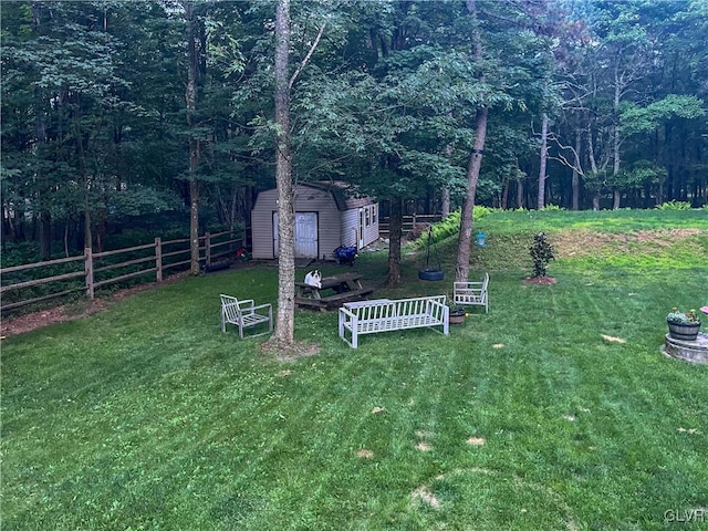 view of yard with a shed