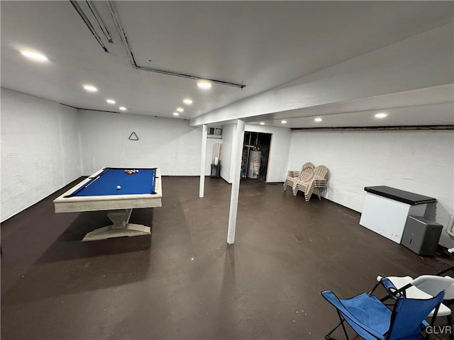 game room with pool table and gas water heater