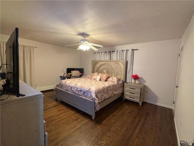 bedroom featuring ceiling fan and dark hardwood / wood-style flooring