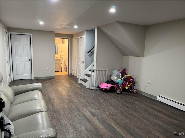 interior space featuring dark hardwood / wood-style floors and a baseboard radiator