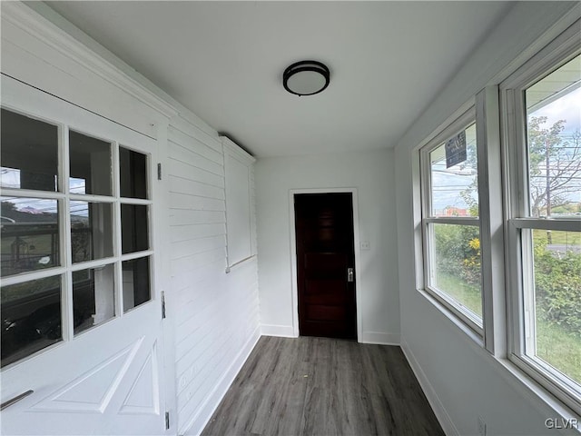 doorway to outside with dark wood-type flooring