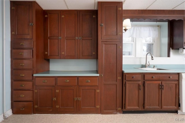 kitchen featuring sink, a drop ceiling, and dishwasher