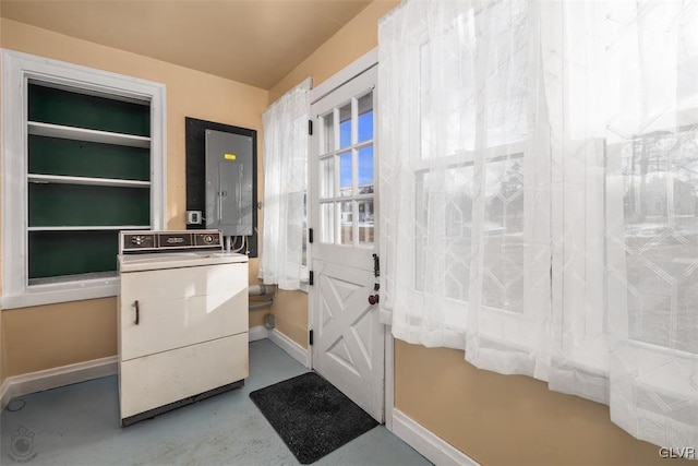 doorway with washer / dryer and electric panel