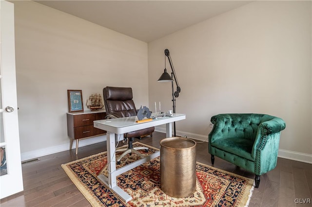 office space featuring dark hardwood / wood-style floors