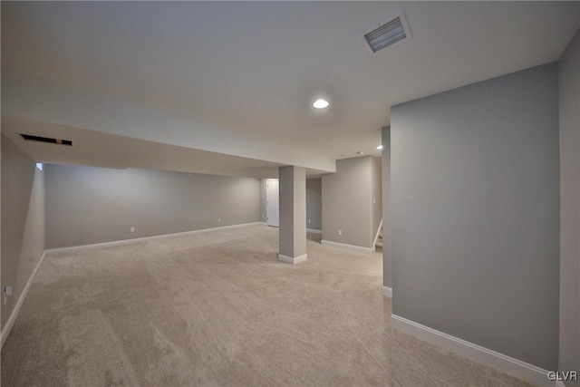 basement with light carpet