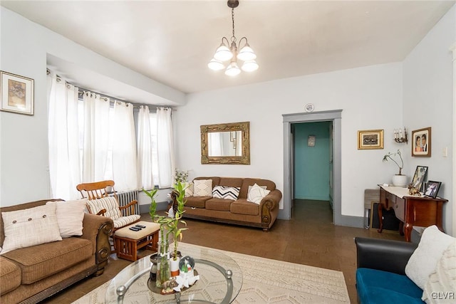 living room with a notable chandelier