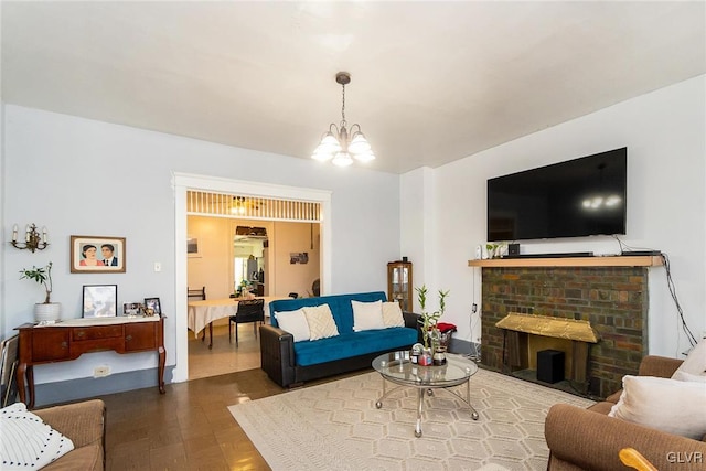 living room featuring hardwood / wood-style floors and a chandelier