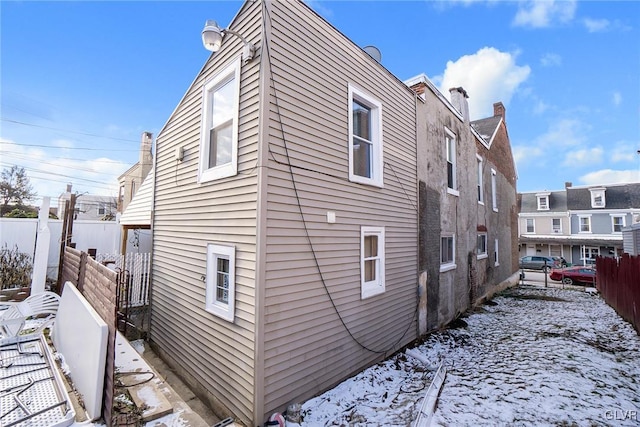 view of snow covered exterior