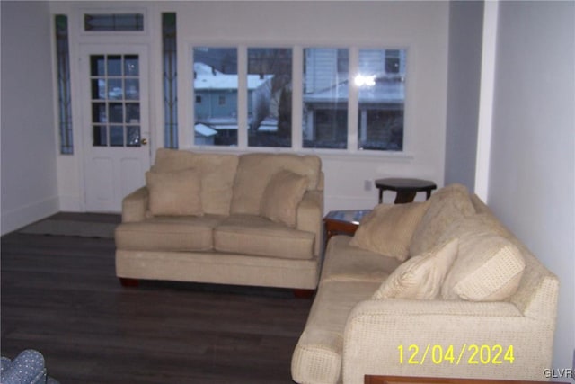 living room featuring dark hardwood / wood-style flooring