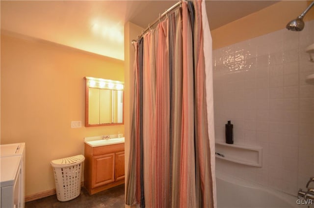 bathroom with vanity and shower / tub combo