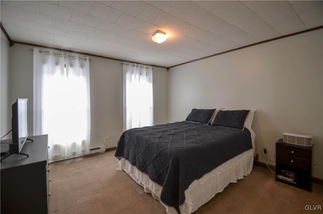 bedroom with light colored carpet and multiple windows