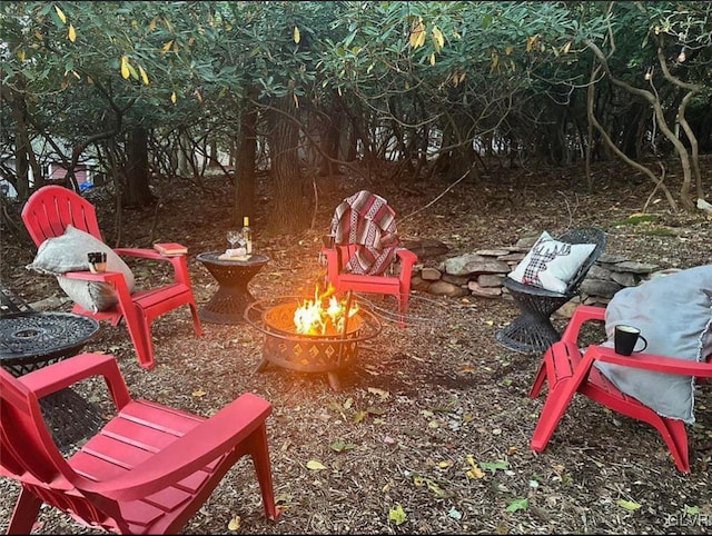 view of yard featuring a fire pit