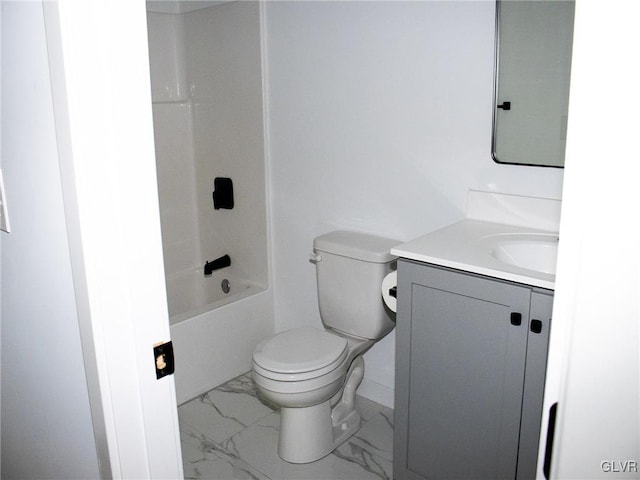 full bathroom with vanity,  shower combination, and toilet