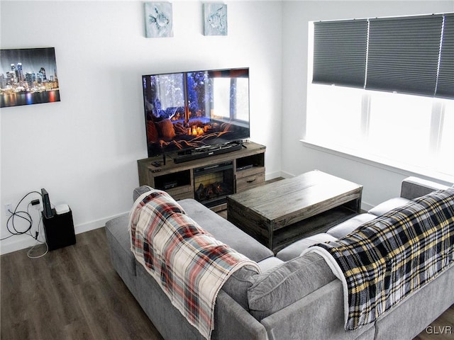 living room with dark wood-type flooring