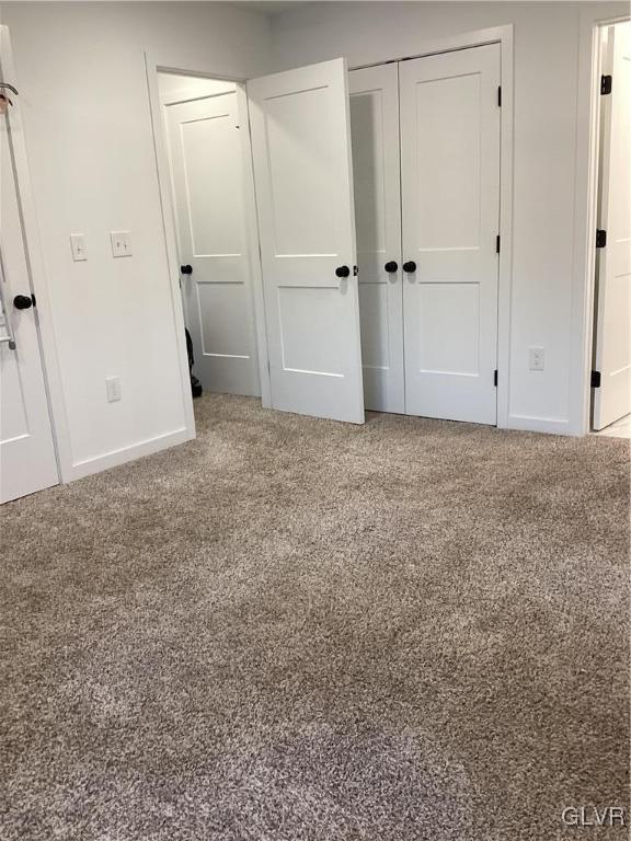 unfurnished bedroom featuring carpet and a closet