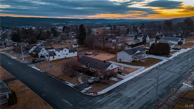 view of aerial view at dusk