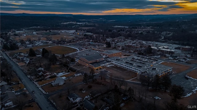 view of aerial view at dusk