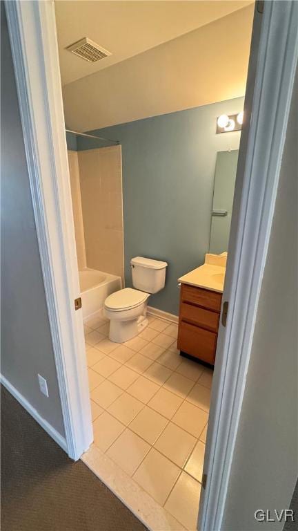 full bathroom with vanity, tub / shower combination, tile patterned floors, and toilet