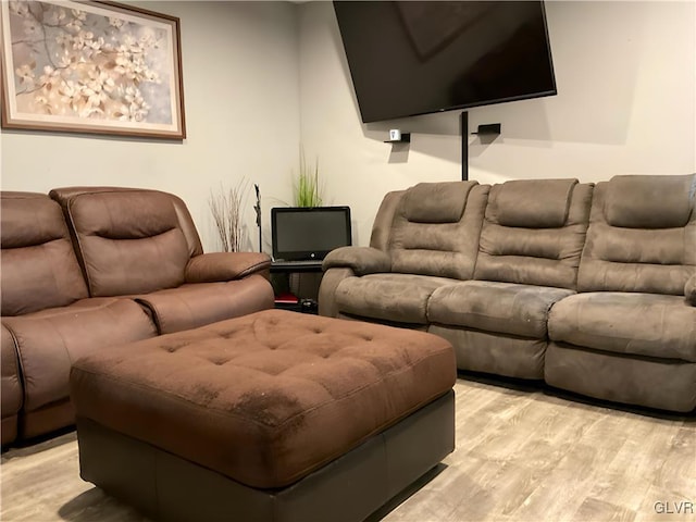 living area featuring light wood-style flooring