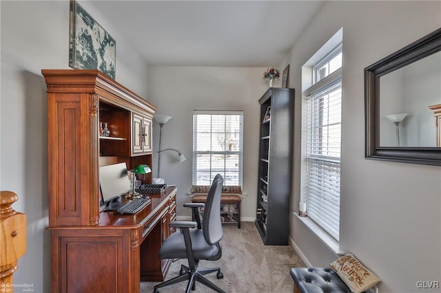 view of carpeted office space