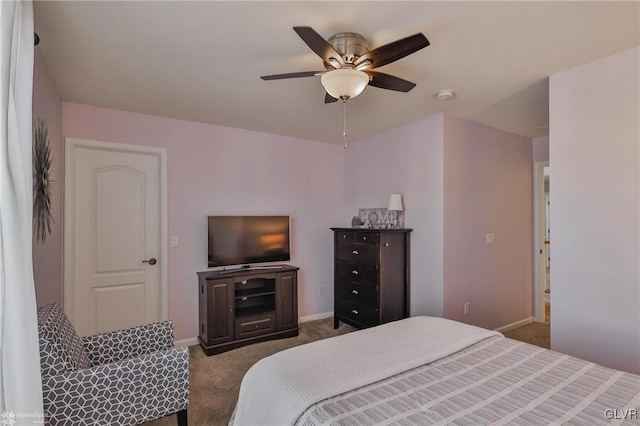 bedroom featuring ceiling fan and carpet flooring