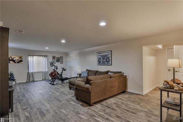 living room with hardwood / wood-style floors