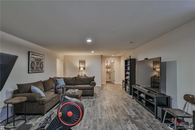 living room with hardwood / wood-style flooring