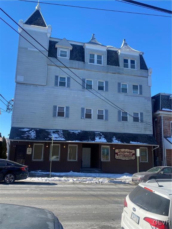 view of snow covered building