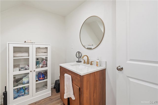 bathroom featuring hardwood / wood-style flooring and vanity