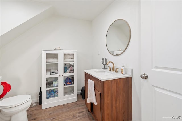 bathroom featuring vanity, hardwood / wood-style floors, and toilet