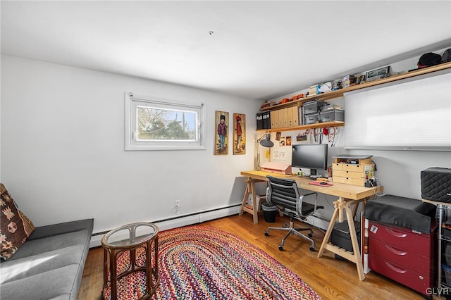 home office with light hardwood / wood-style floors