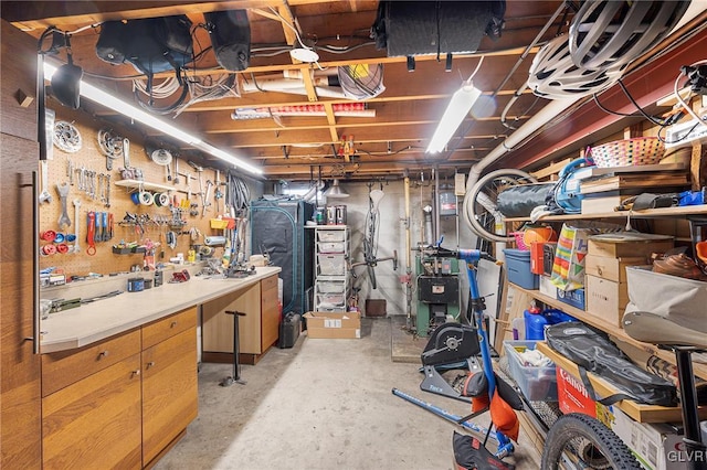 basement featuring a workshop area