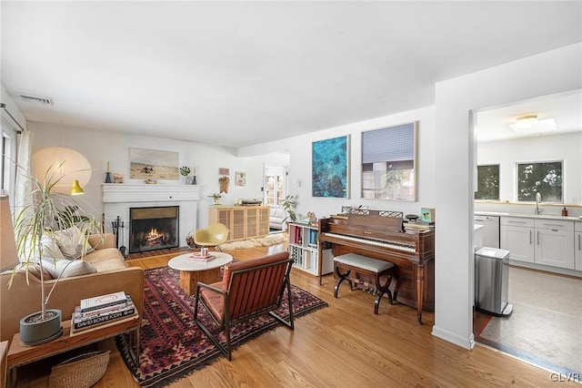 living room featuring a fireplace and light hardwood / wood-style floors