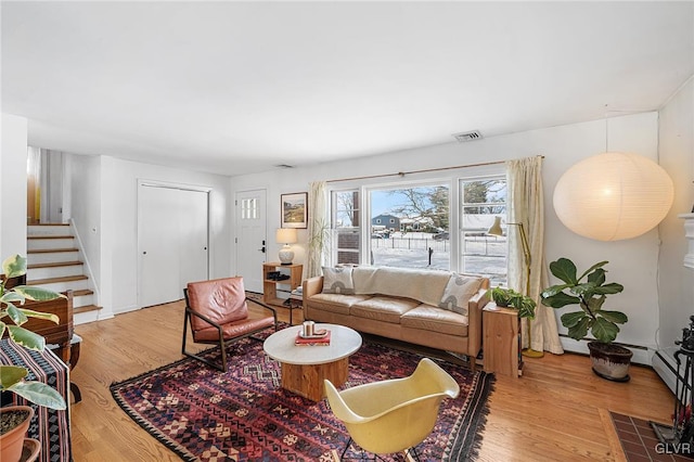 living room featuring light wood-type flooring